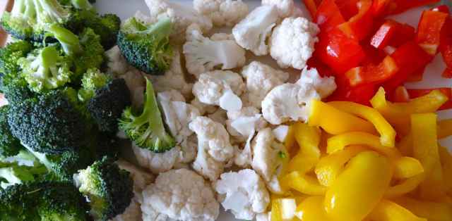 broccoli, cauliflower and peppers