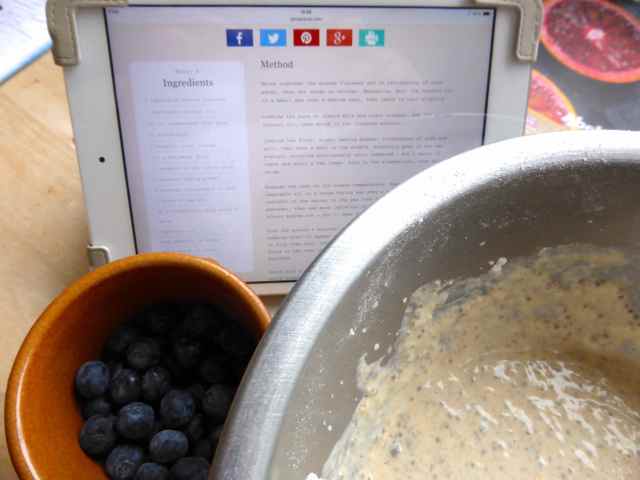 making blueberry pancakes
