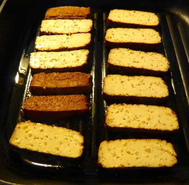 tofu in griddle pan