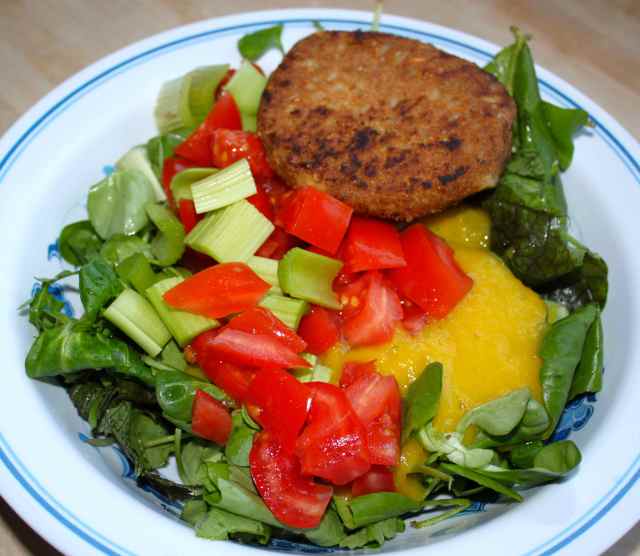 veg burger and salad