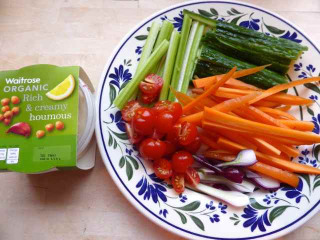 veggies chopped and humous