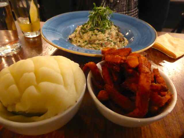 mash and sweet potato fries